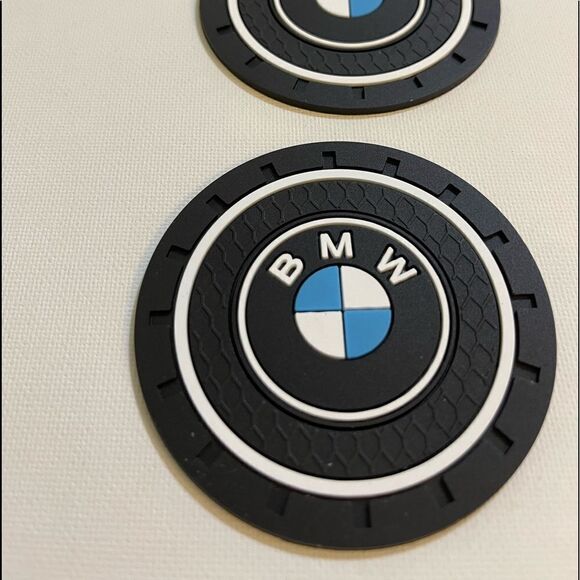 BMW cup Coasters in black with logo. Set of 2 NWT - Picture 8 of 9